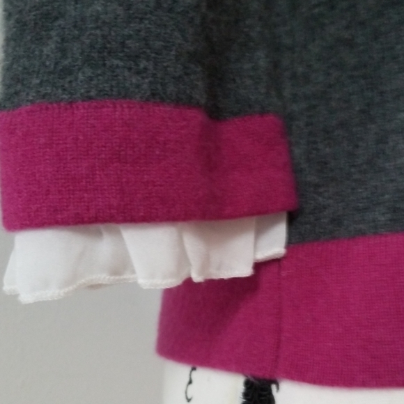 Sutton Cashmere Gray/Fuchsia/White button Cardigan - Picture 4 of 8